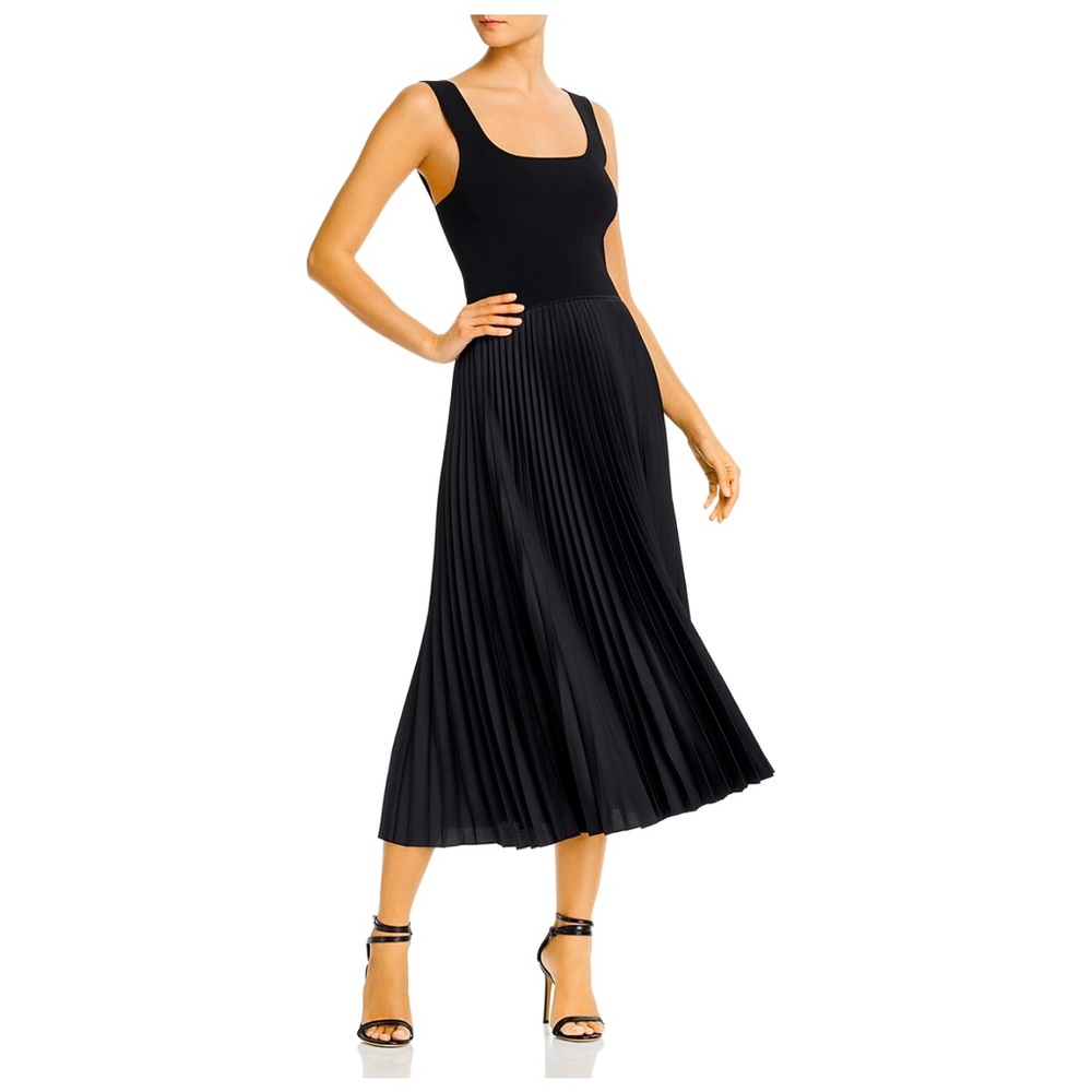 Theory square neck ribbed pleated midi dress-size XS